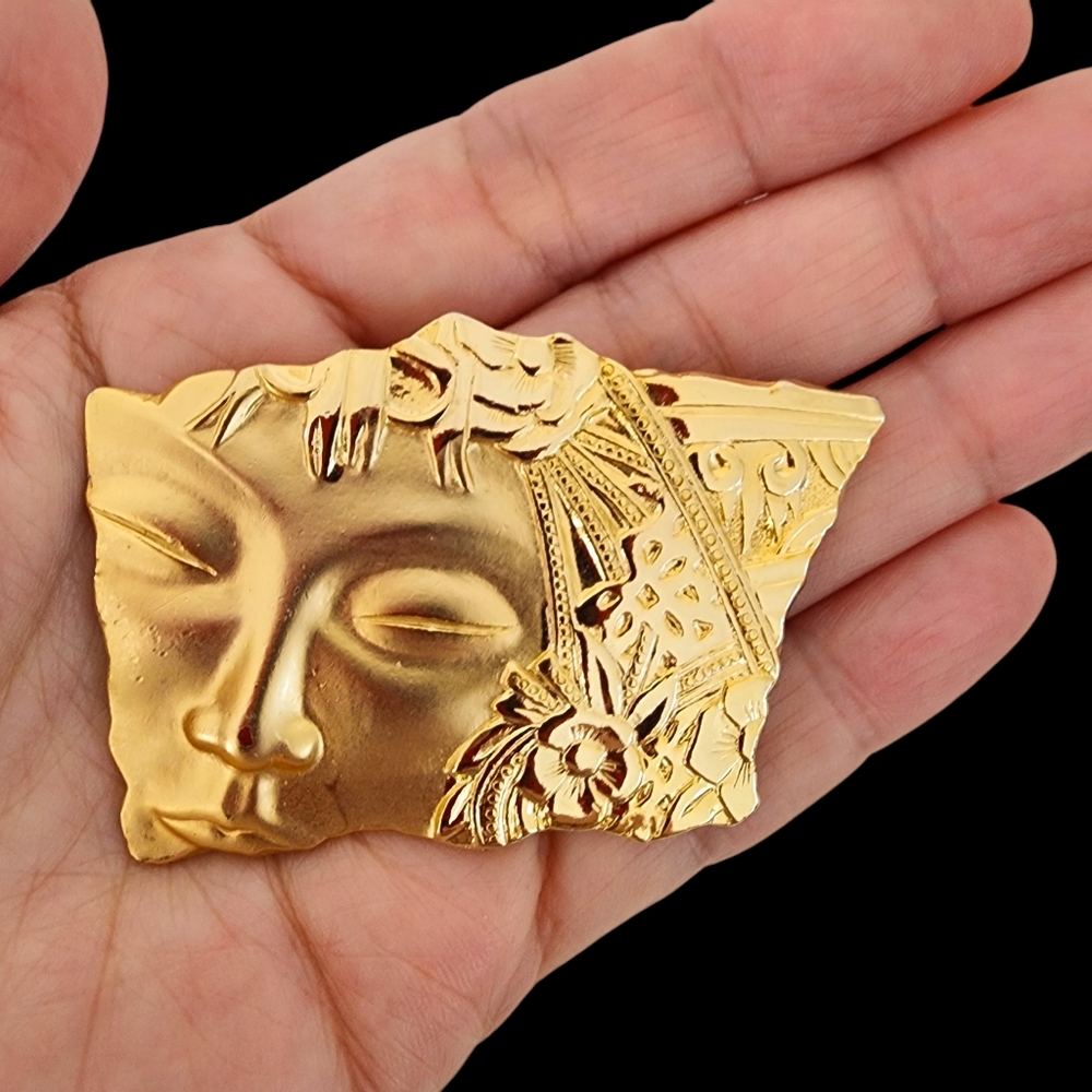 JJ Vintage Art Deco Brooch Pin gold tone